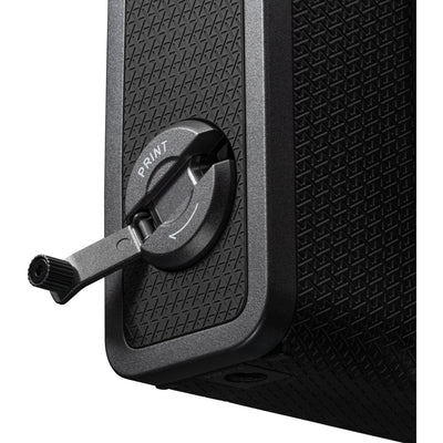 Fujifilm Instax Wide Evo hybrid instant camera with 16MP 1/3-inch CMOS sensor, fixed 16mm f/2.4 wide-angle lens, 10 lens and film effects, selfie mirror, built-in flash, tripod mount, and USB-C charging.