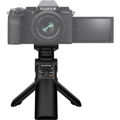 Fujifilm TG-BT1 tripod grip with Bluetooth remote, flexible tilt, weather resistant design, and integrated tripod legs for stable low-angle and selfie shots"