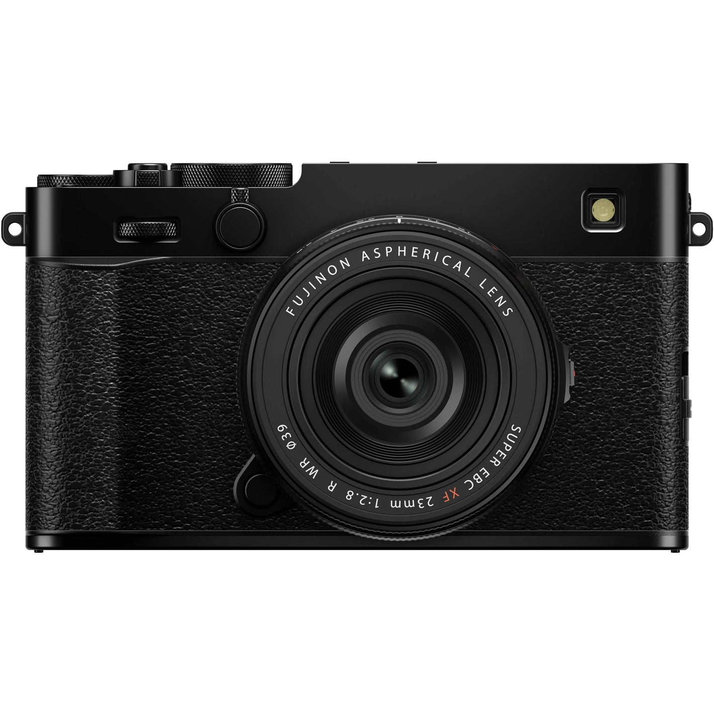 Fujifilm X-E5 black mirrorless camera with XF 23mm f/2.8 R WR compact weather-resistant pancake lens, 40.2MP APS-C sensor, fast autofocus, and 6.2K video recording