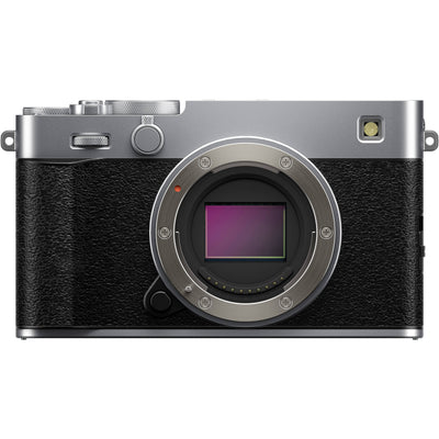 Fujifilm X-E5 silver mirrorless camera with 40.2MP APS-C X-Trans CMOS 5 HR sensor, 7-stop in-body image stabilization, advanced autofocus, and 6.2K video recording
