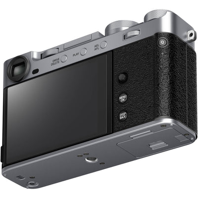 Fujifilm X-E5 silver mirrorless camera with 40.2MP APS-C X-Trans CMOS 5 HR sensor, 7-stop in-body image stabilization, advanced autofocus, and 6.2K video recording