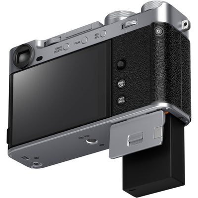 Fujifilm X-E5 silver mirrorless camera with 40.2MP APS-C X-Trans CMOS 5 HR sensor, 7-stop in-body image stabilization, advanced autofocus, and 6.2K video recording