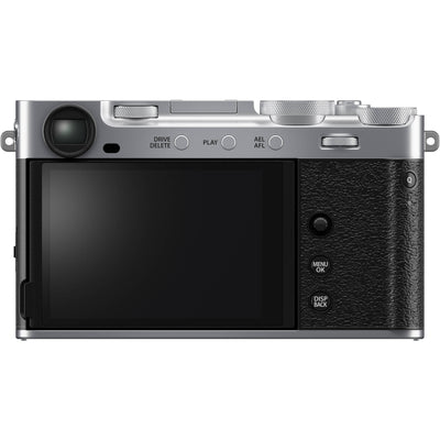 Fujifilm X-E5 silver mirrorless camera with 40.2MP APS-C X-Trans CMOS 5 HR sensor, 7-stop in-body image stabilization, advanced autofocus, and 6.2K video recording