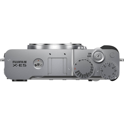 Fujifilm X-E5 silver mirrorless camera with 40.2MP APS-C X-Trans CMOS 5 HR sensor, 7-stop in-body image stabilization, advanced autofocus, and 6.2K video recording