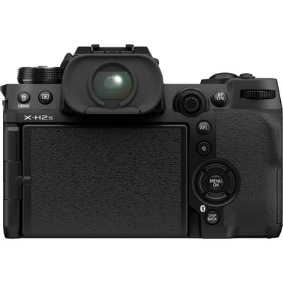Fujifilm X-H2S back view controls and OLED electronic viewfinder