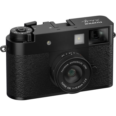Fujifilm X half black compact digital camera with 1-inch vertical sensor, 32mm-equivalent lens, optical viewfinder, and 2.4-inch touchscreen for creative vertical photography