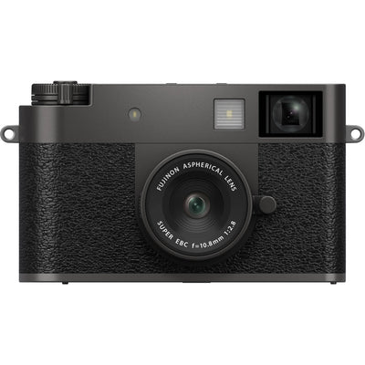 Fujifilm X half charcoal silver compact digital camera with 1-inch vertical sensor, 32mm-equivalent lens, optical viewfinder, and touchscreen optimized for vertical photography