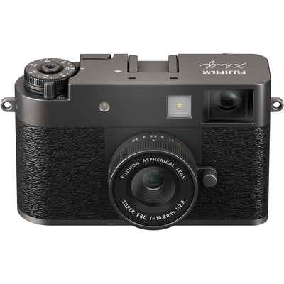 Fujifilm X half charcoal silver compact digital camera with 1-inch vertical sensor, 32mm-equivalent lens, optical viewfinder, and touchscreen optimized for vertical photography