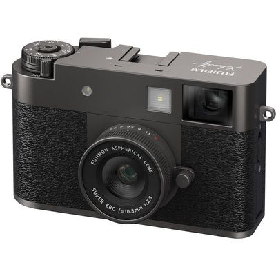 Fujifilm X half charcoal silver compact digital camera with 1-inch vertical sensor, 32mm-equivalent lens, optical viewfinder, and touchscreen optimized for vertical photography