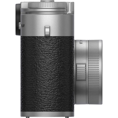 Fujifilm X half silver compact digital camera featuring 1-inch vertical sensor, 32mm-equivalent lens, optical viewfinder, and 2.4-inch touchscreen optimized for vertical photography