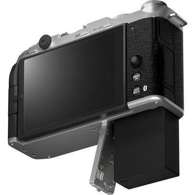 Fujifilm X-M5 silver mirrorless camera with 26.1MP APS-C X-Trans CMOS 4 sensor, X-Processor 5 engine, 3-inch fully articulated touchscreen, 6.2K video recording, and 8fps continuous shooting