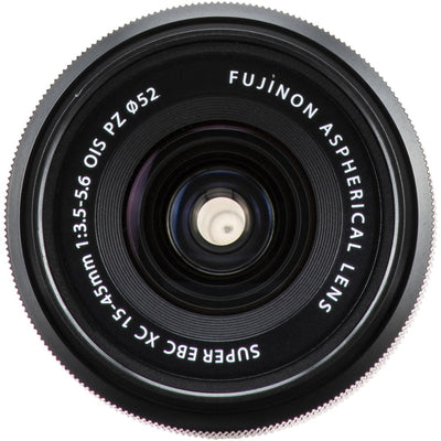 Fujifilm X-S20 black mirrorless camera with 26.1MP APS-C X-Trans CMOS 4 sensor, X-Processor 5, 5-axis in-body image stabilization, 2.36m-dot OLED EVF, 3-inch vari-angle touchscreen, and XC 15-45mm f/3.5-5.6 OIS PZ compact zoom lens