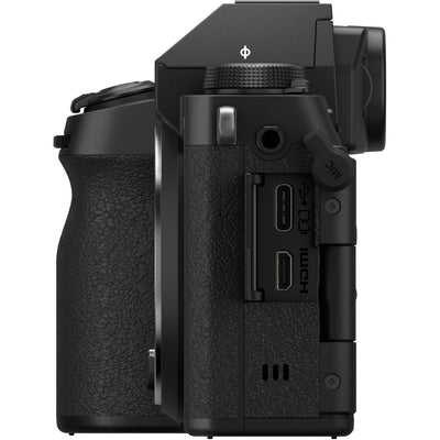 Fujifilm X-S20 black mirrorless camera with XF 16-50mm f/2.8-4.8 R LM WR lens, 26.1MP APS-C X-Trans CMOS 4 sensor, 5-axis in-body image stabilization, 2.36m-dot OLED EVF, and 6.2K video recording