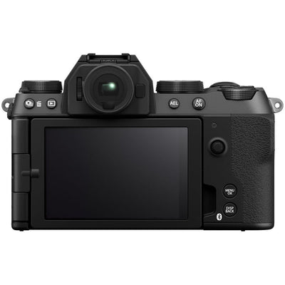 Fujifilm X-S20 black mirrorless camera with 26.1MP APS-C X-Trans CMOS 4 sensor, 8fps mechanical shutter, 20/30fps electronic shutter, 4K video, and 5-axis sensor-shift stabilization
