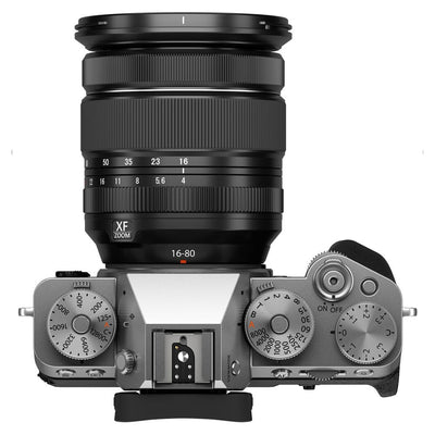 Fujifilm X-T5 Mirrorless Camera with 16-80mm Lens – silver APS-C camera kit with 40MP sensor, in-body image stabilization, and versatile zoom lens for high-quality stills and video.