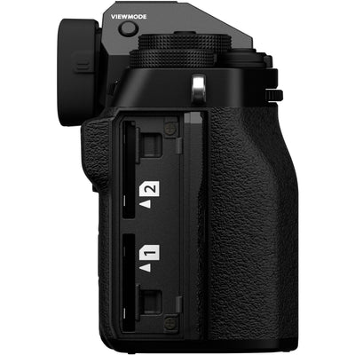 Fujifilm X-T5 black mirrorless camera with XF 16-50mm f/2.8-4.8 R LM WR lens, 40.2MP APS-C X-Trans CMOS 5 HR sensor, 7-stop in-body image stabilization, 3.69m-dot OLED EVF, and advanced video with 4K 120p and 6.2K 30p recording