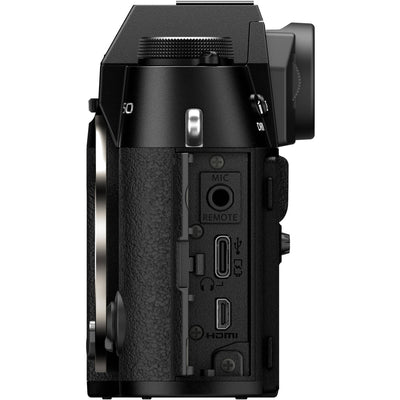 Fujifilm X-T50 black mirrorless camera with 40.2MP APS-C X-Trans CMOS 5 HR sensor, 7-stop in-body image stabilization, hybrid autofocus, 3-inch tilting touchscreen, 2.36M-dot OLED EVF, and 6K video recording