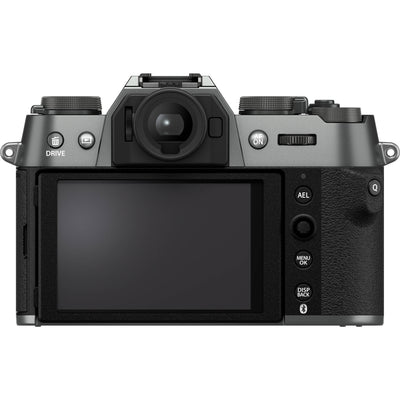 Fujifilm X-T50 charcoal grey mirrorless camera with 40.2MP APS-C X-Trans CMOS 5 HR sensor, 7-stop in-body image stabilization, hybrid autofocus, 3-inch tilting touchscreen, 2.36M-dot OLED EVF, and 6K video recording