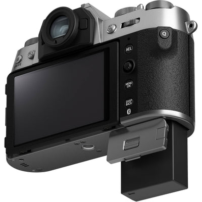Fujifilm X-T50 silver mirrorless camera with 40.2MP APS-C X-Trans CMOS 5 HR sensor, 7-stop in-body image stabilization, hybrid autofocus, 3-inch tilting touchscreen, 2.36M-dot OLED EVF, and 6K video recording