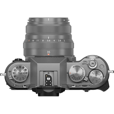 Fujifilm X-T50 silver mirrorless camera with 40.2MP APS-C X-Trans CMOS 5 HR sensor, 7-stop in-body image stabilization, hybrid autofocus, 3-inch tilting touchscreen, 2.36M-dot OLED EVF, and 6K video recording