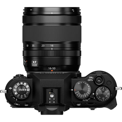 Fujifilm X-T50 black mirrorless camera with 40.2MP APS-C X-Trans CMOS 5 HR sensor, 16-50mm lens, 7-stop in-body stabilization, 4K video, and tilting touchscreen.