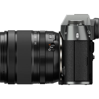 Fujifilm X-T50 mirrorless camera in charcoal grey with 40.2MP APS-C X-Trans CMOS 5 HR sensor, 16-50mm lens, 7-stop in-body image stabilization, 6.2K video recording, AI-assisted autofocus, and 3-inch tilting touchscreen.