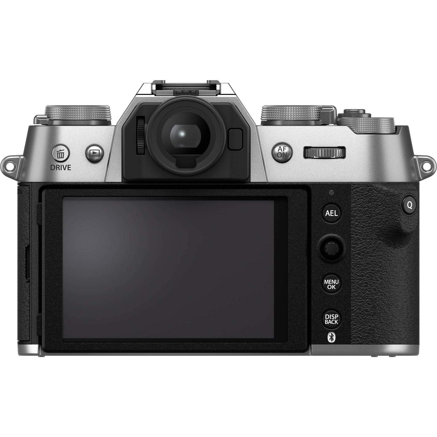 Fujifilm X-T50 silver mirrorless camera with 40.2MP APS-C X-Trans CMOS 5 HR sensor, 16-50mm lens, 7-stop in-body image stabilization, 6.2K video recording, AI autofocus, and 3-inch tilting touchscreen.