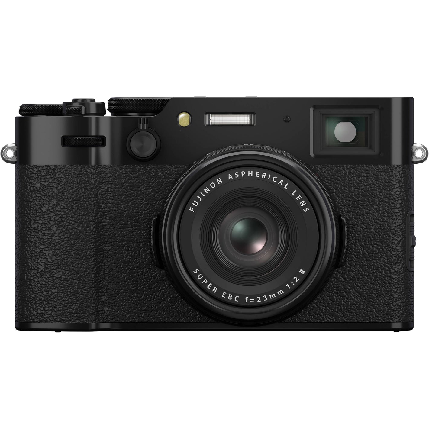 Fujifilm X100VI black compact digital camera featuring 40.2MP APS-C X-Trans CMOS 5 HR sensor and a 23mm f/2 fixed lens.
