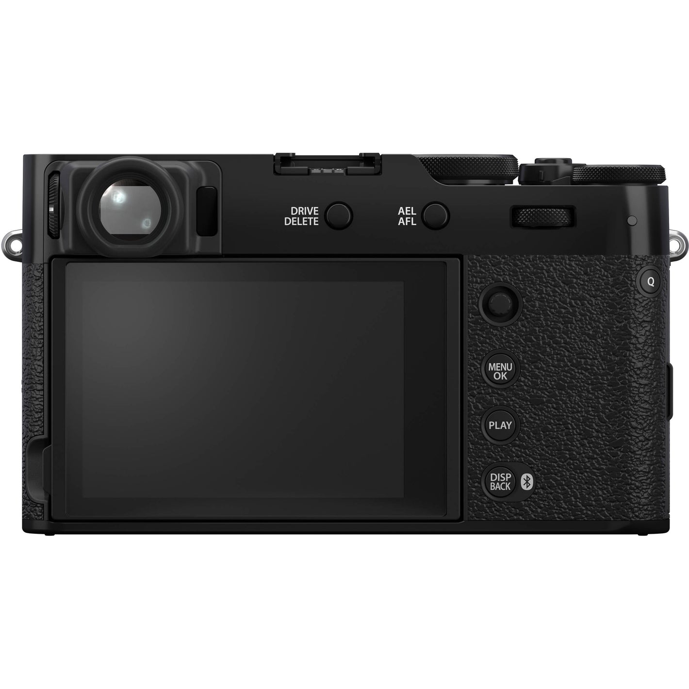 Fujifilm X100VI black compact digital camera featuring 40.2MP APS-C X-Trans CMOS 5 HR sensor and a 23mm f/2 fixed lens.
