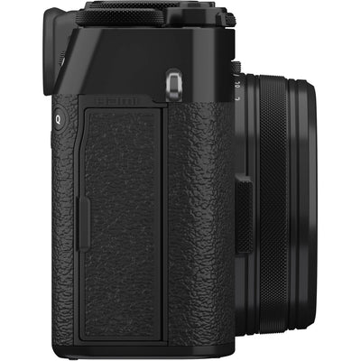 Fujifilm X100VI black compact digital camera featuring 40.2MP APS-C X-Trans CMOS 5 HR sensor and a 23mm f/2 fixed lens.
