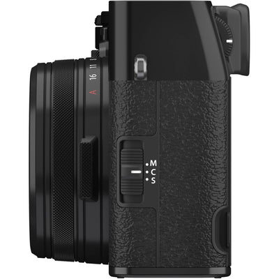 Fujifilm X100VI black compact digital camera featuring 40.2MP APS-C X-Trans CMOS 5 HR sensor and a 23mm f/2 fixed lens.
