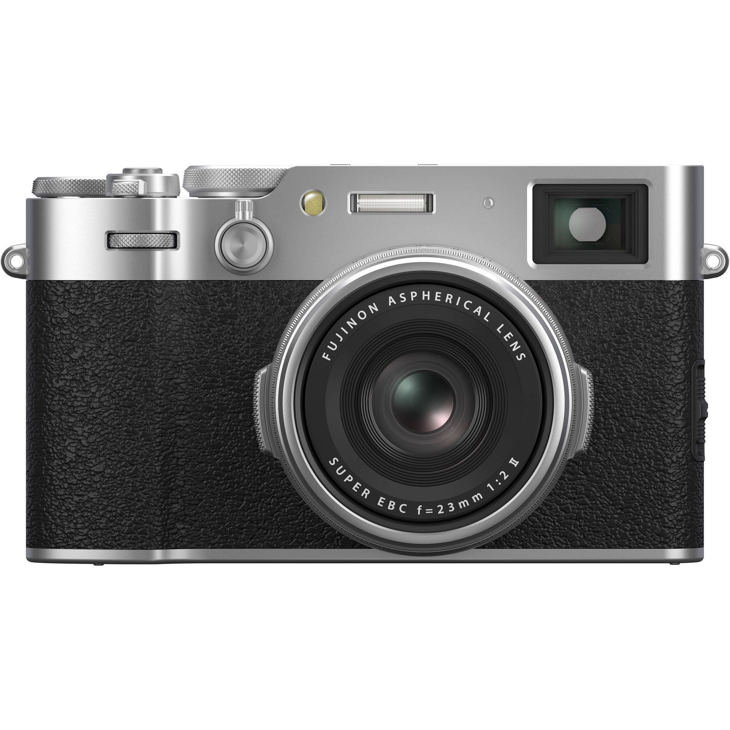 Fujifilm X100VI silver compact digital camera featuring 40.2MP APS-C X-Trans CMOS 5 HR sensor and a 23mm f/2 fixed lens.
