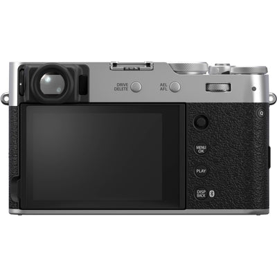 Fujifilm X100VI silver compact digital camera featuring 40.2MP APS-C X-Trans CMOS 5 HR sensor and a 23mm f/2 fixed lens.
