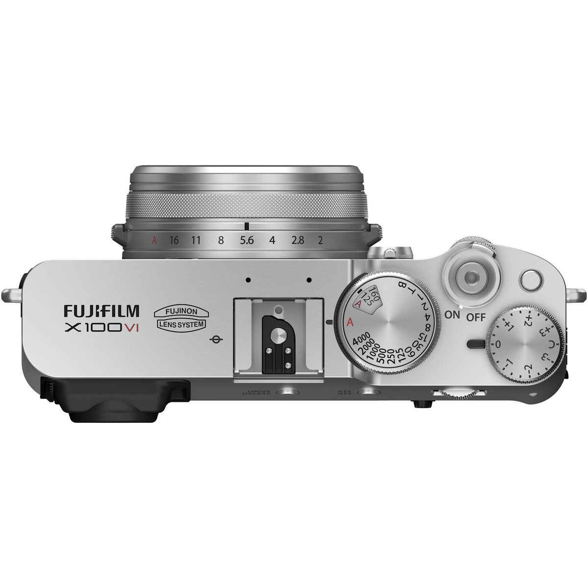Fujifilm X100VI silver compact digital camera featuring 40.2MP APS-C X-Trans CMOS 5 HR sensor and a 23mm f/2 fixed lens.
