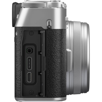 Fujifilm X100VI silver compact digital camera featuring 40.2MP APS-C X-Trans CMOS 5 HR sensor and a 23mm f/2 fixed lens.
