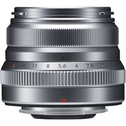 Camera lens with focus and aperture details on a white background