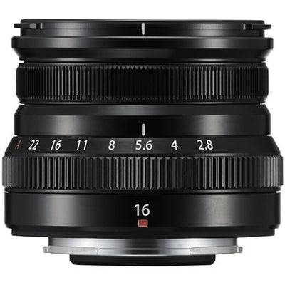 Fujifilm XF 16mm f/2.8 R WR lens. Compact APS-C wide-angle prime with f/2.8, sharp optics, weather-resistant build, and travel-friendly design.