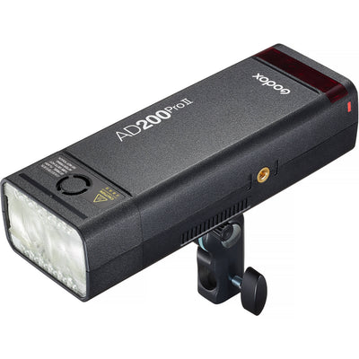 Godox AD200Pro II 200Ws TTL Pocket Flash compatible with Canon, Sony, and Nikon.