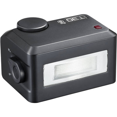 Godox iT30 Pro with built-in diffuser flipped out and the designed quick-release hot shoe locking mechanism.
