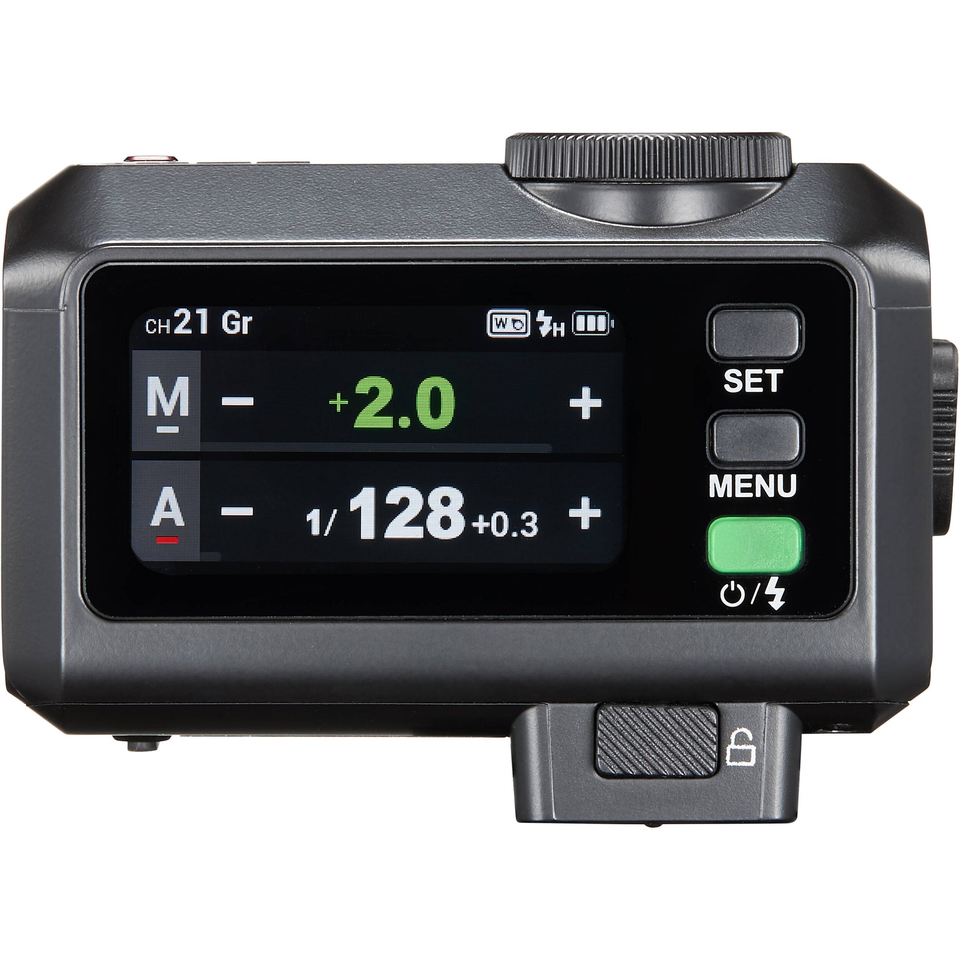 Godox iT30 Pro with built-in diffuser flipped out and the designed quick-release hot shoe locking mechanism.
