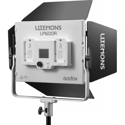 Godox LP600R RGB LED light panel with barndoors and stand