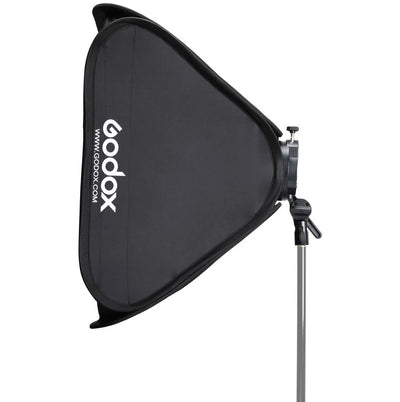 Godox S2 speedlight bracket kit with 80×80 cm softbox and grid—collapsible square softbox with Bowens-style mount
