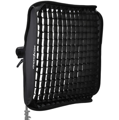 Godox S2 speedlight bracket kit with 80×80 cm softbox and grid—collapsible square softbox with Bowens-style mount
