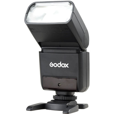 Godox TT350N Mini Thinklite TTL Flash for Nikon, compact lightweight flash with built-in 2.4GHz radio, support for Nikon i-TTL, high-speed sync, 24-105mm zoom, and tilting/rotating flash head.