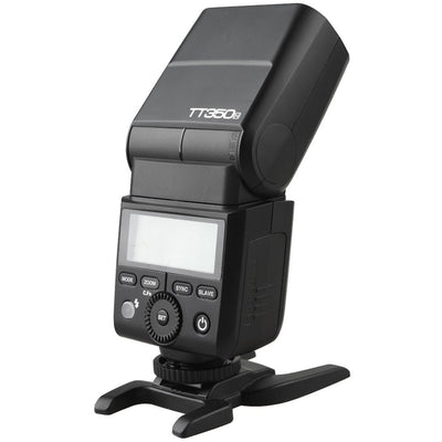 Godox TT350N Mini Thinklite TTL Flash for Nikon, compact lightweight flash with built-in 2.4GHz radio, support for Nikon i-TTL, high-speed sync, 24-105mm zoom, and tilting/rotating flash head.