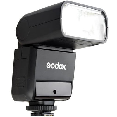 Godox TT350S Mini Thinklite TTL Flash for Sony, compact flash with built-in 2.4GHz radio, support for Sony ADI/P-TTL, high-speed sync, 24-105mm zoom, and tilt/rotate head for versatile lighting.
