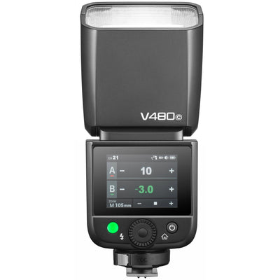 Godox V480C TTL Flash for Canon – compact, wireless speedlight with HSS and rechargeable battery.
