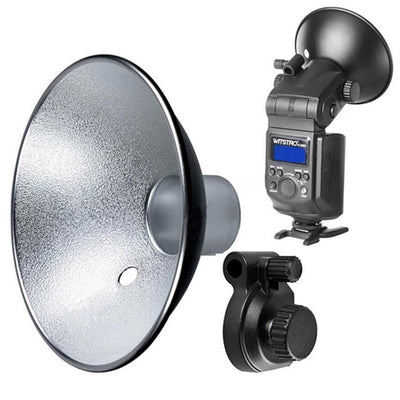 Reflective photography diffuser with mounting bracket on a white background