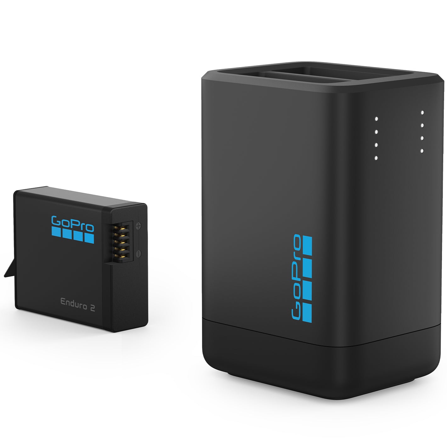 GoPro dual battery charger with Enduro 2 batteries for HERO13 Black and MISSION 1 Series
