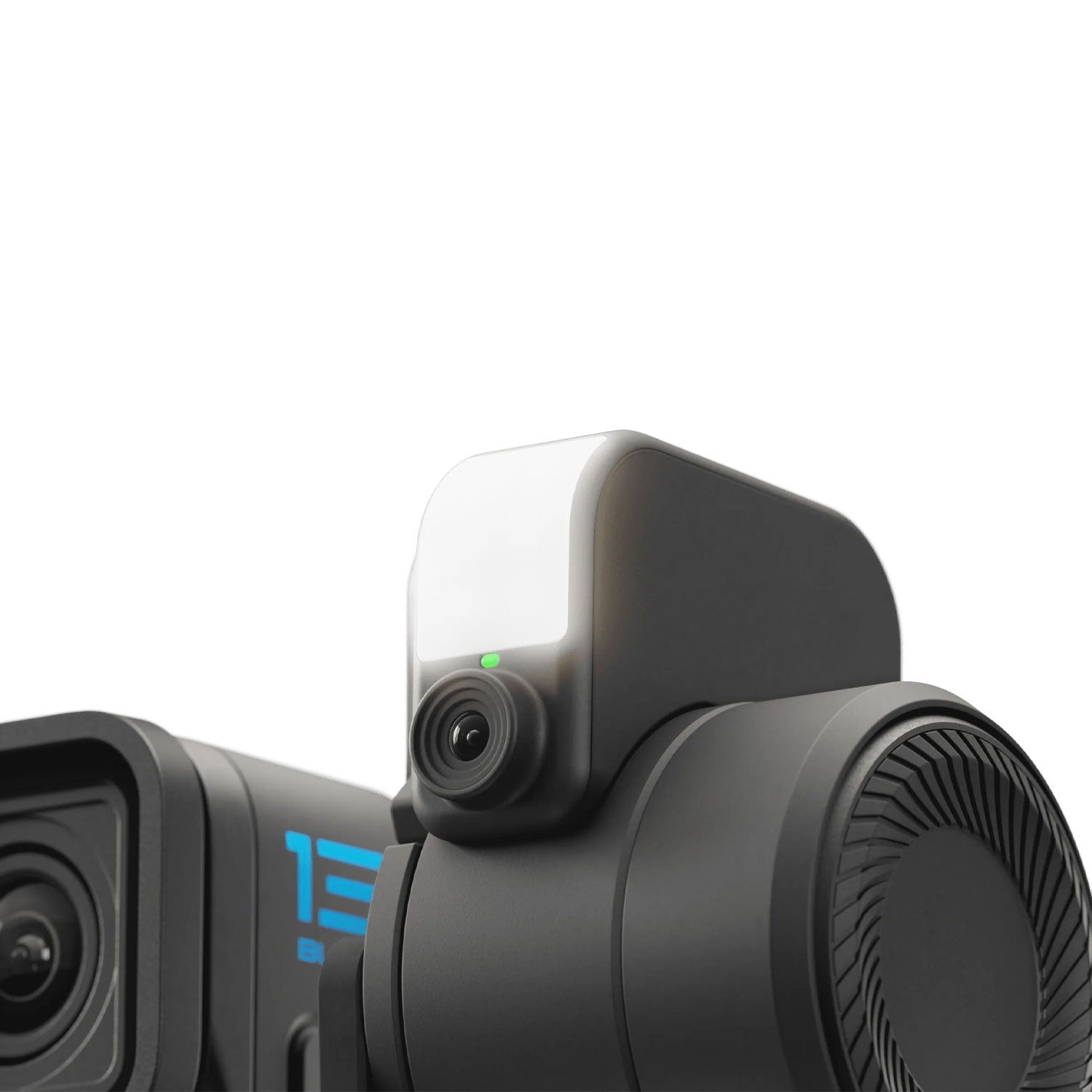 Premium 3-axis gimbal with AI subject tracking, integrated fill light, and mounts for smartphones and GoPro cameras.